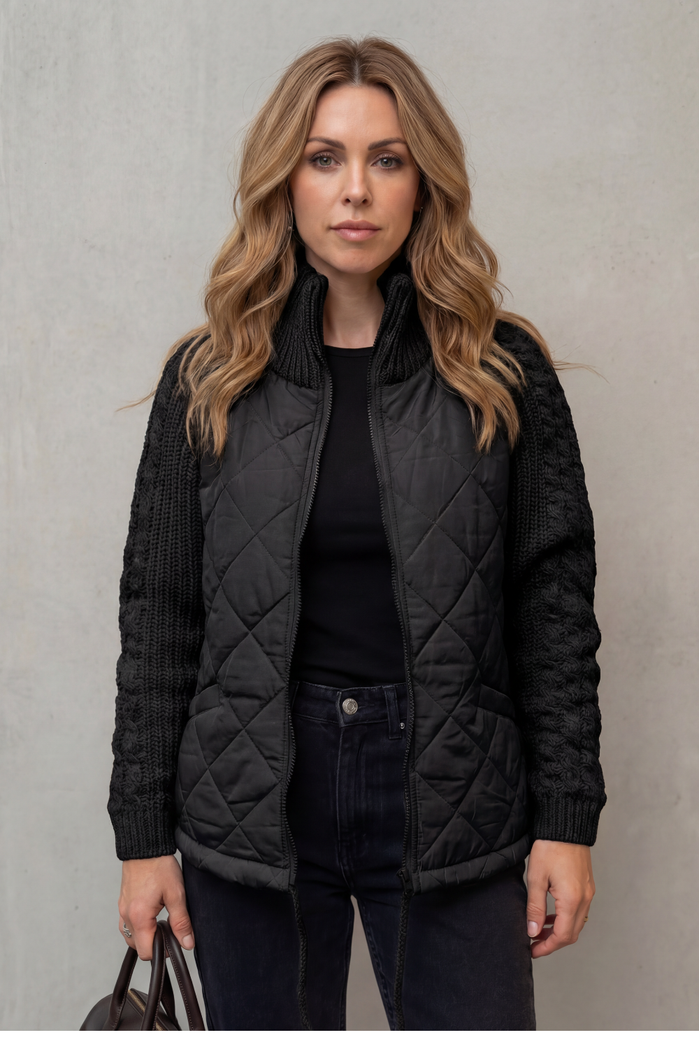 Norcetta | Women's Textured Knit Detail Quilted Puffer Jacket