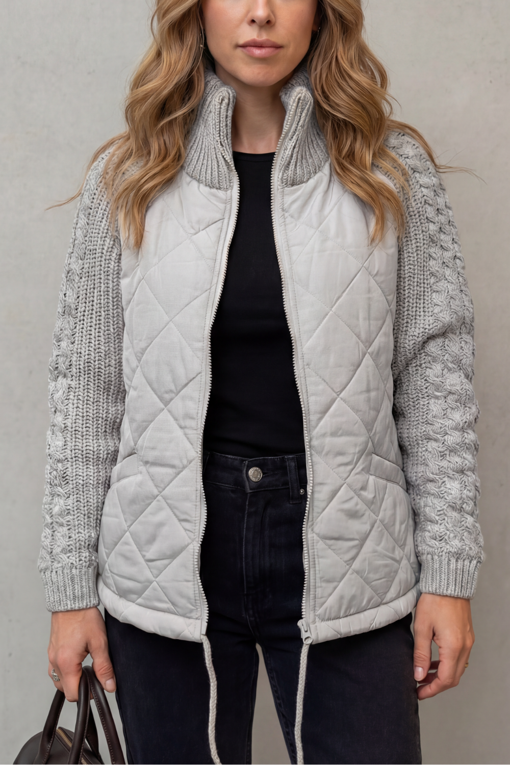 Norcetta | Women's Textured Knit Detail Quilted Puffer Jacket