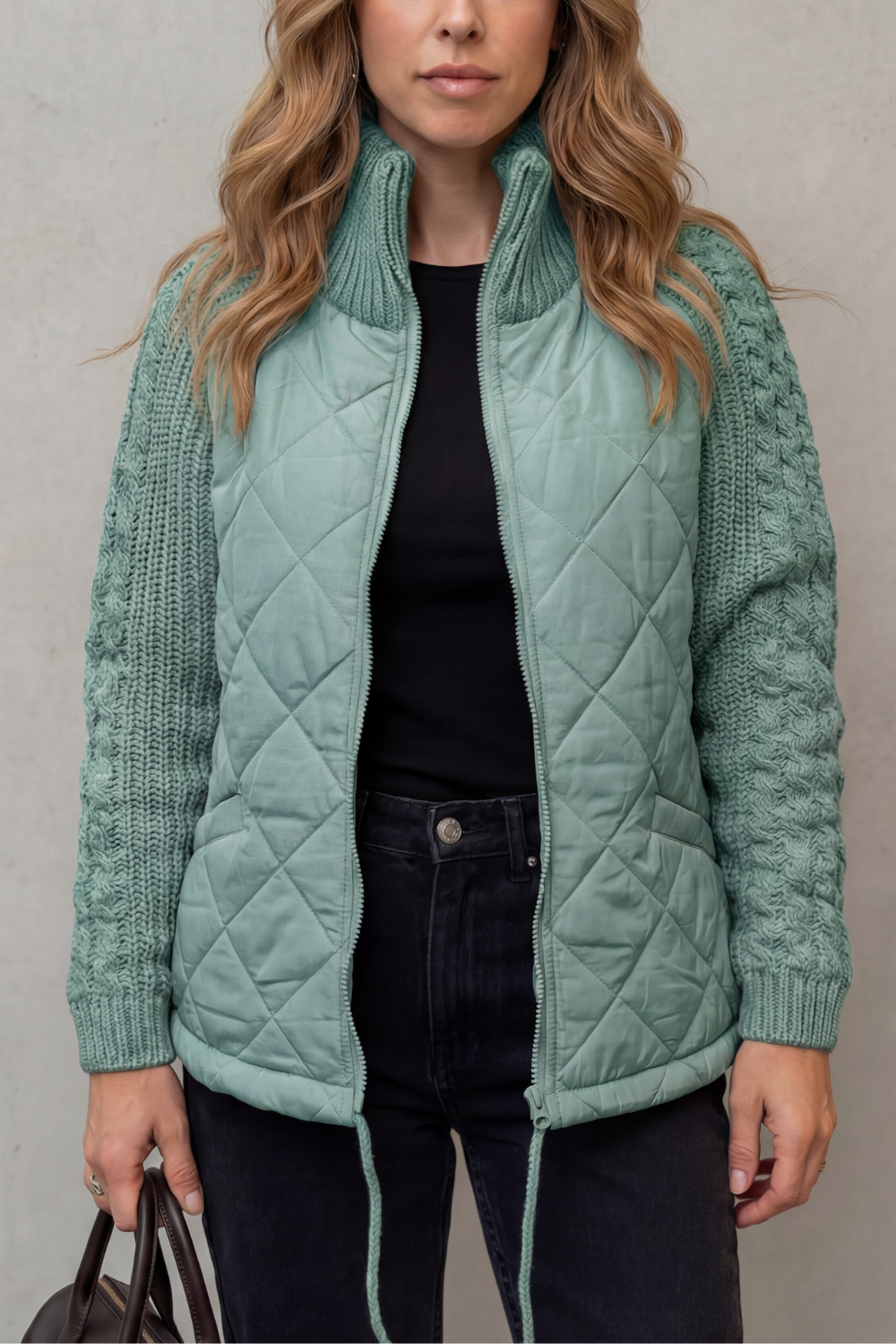 Norcetta | Women's Textured Knit Detail Quilted Puffer Jacket