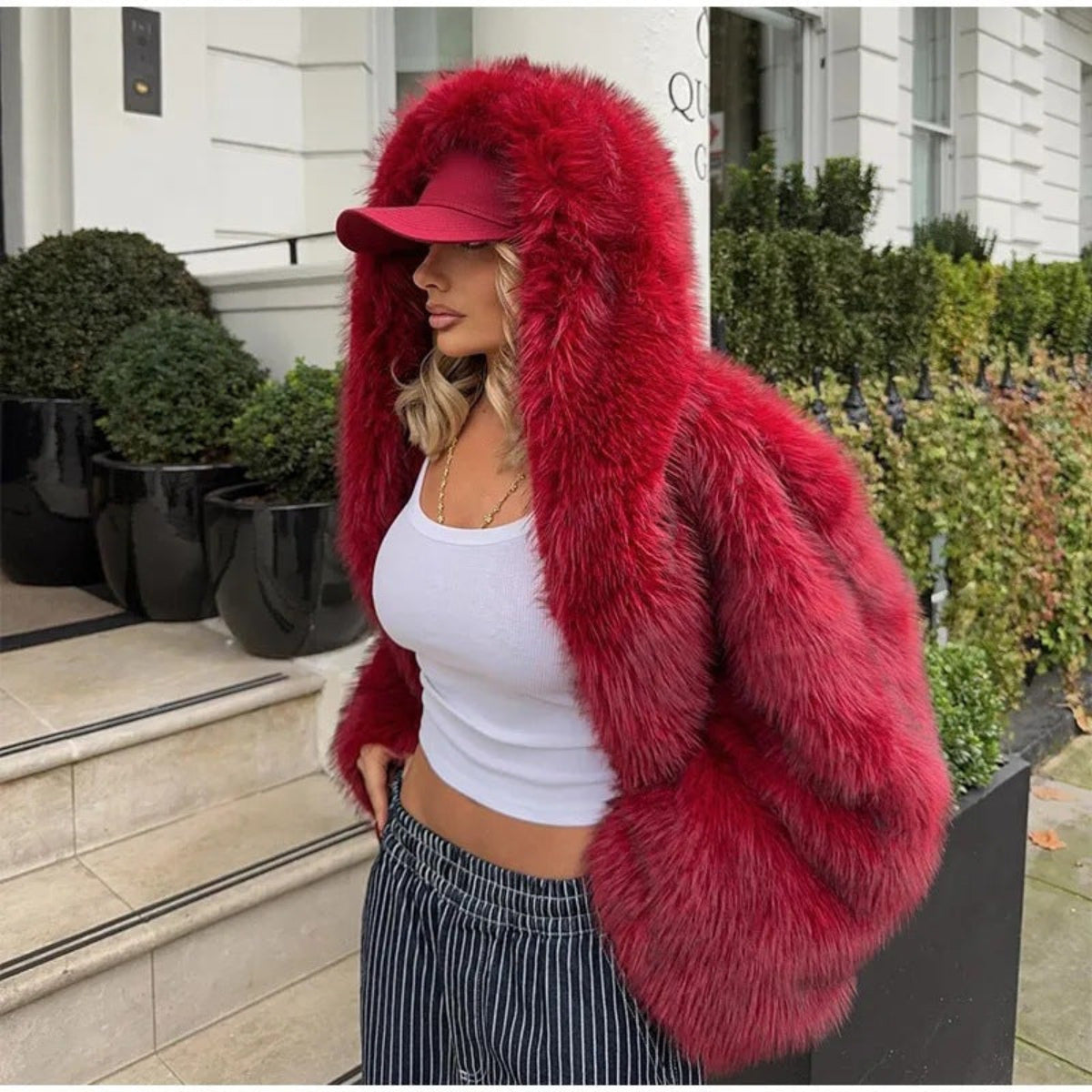 Stella | Women's Comfy Hooded Long Sleeve Faux Coat