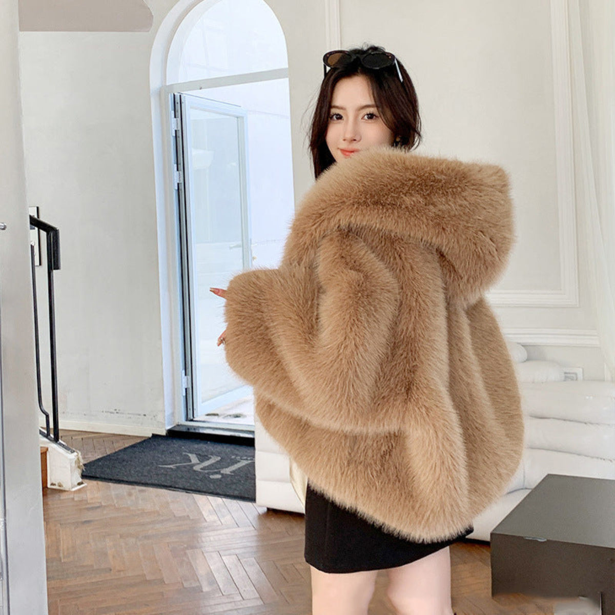Stella | Women's Comfy Hooded Long Sleeve Faux Coat