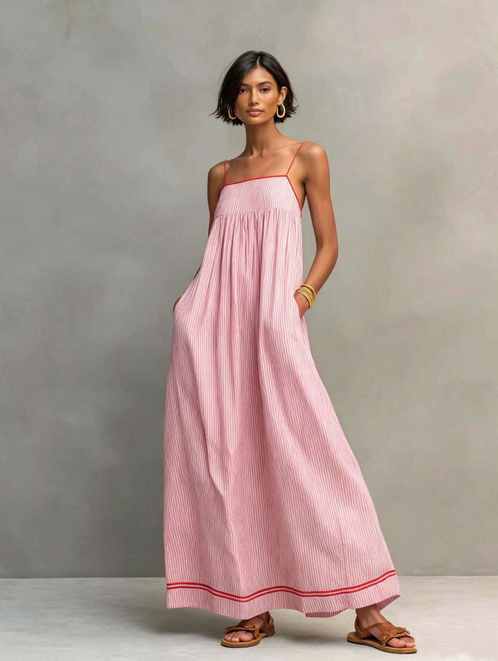 Hyselle - Vestido largo para damas con finas rayas y tirantes de spaghetti