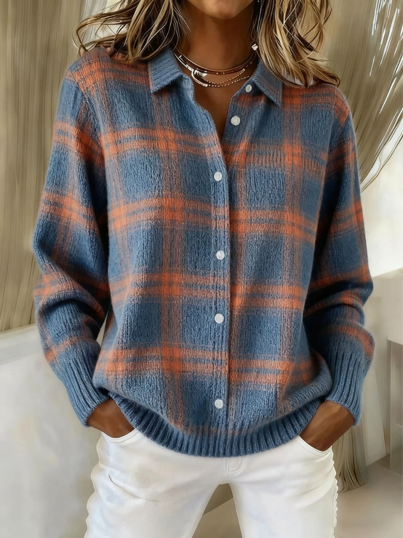 Mira | Women's Knitted Blouse With Check Pattern