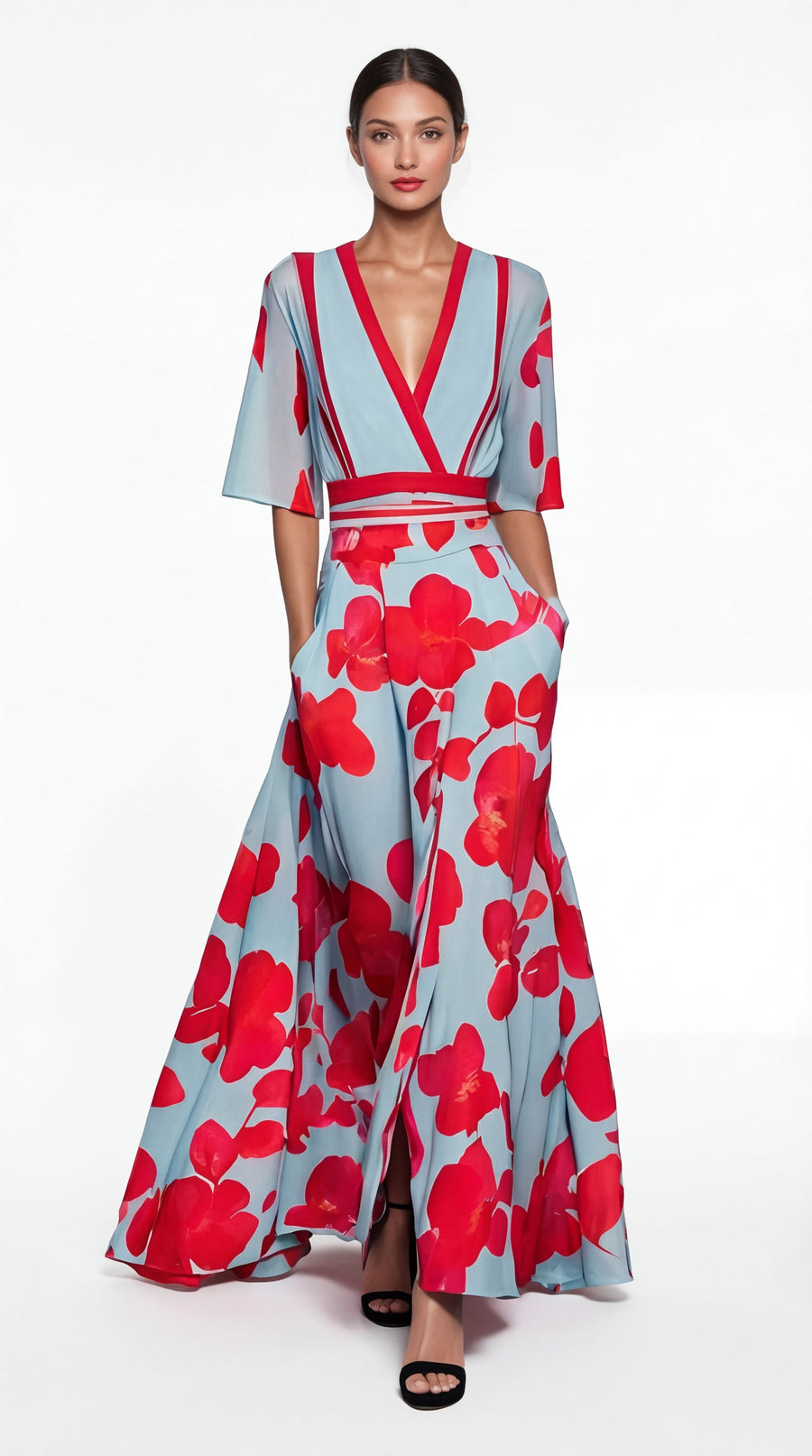 Valentina | Chic Long Dress Featuring a Deep V-Neck
