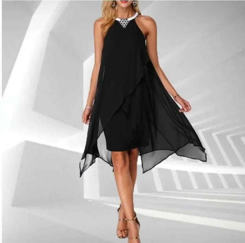 Jules | Ladies' Elegant Sleeveless Irregular Dress Mesh Slits