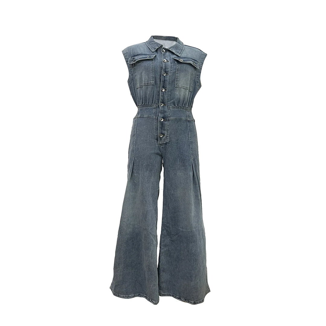 Stella | Cinched-Waist Wide Leg Denim Jumpsuit
