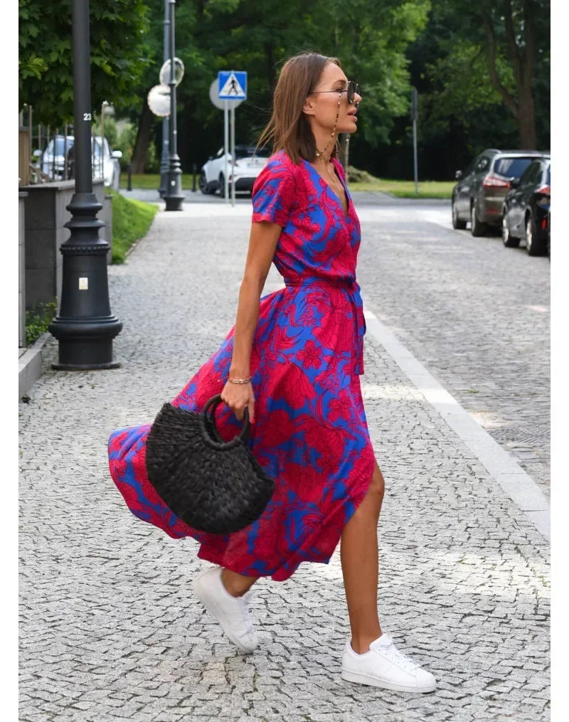 Elsa | Midi Dress with Split in Floral Print