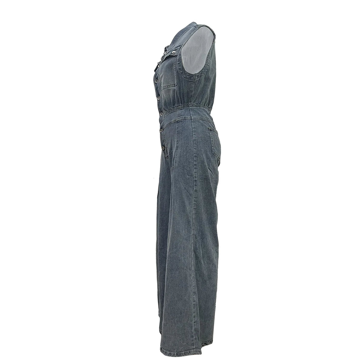 Stella | Wide Leg Denim Jumpsuit with Cinched Waist