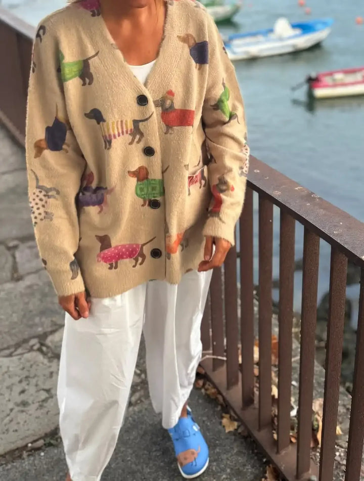 Lucy | Women's cardigan with dachshund print