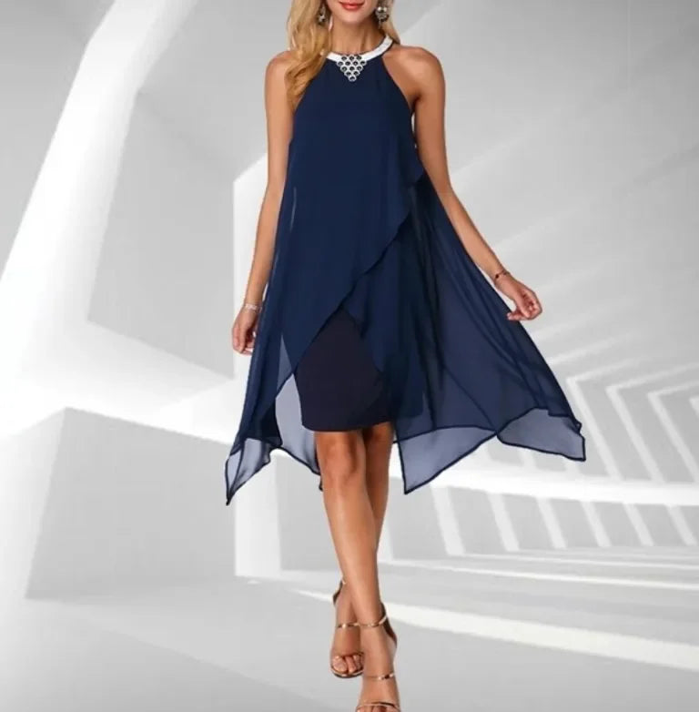 Jules | Ladies' Elegant Sleeveless Irregular Dress Mesh Slits