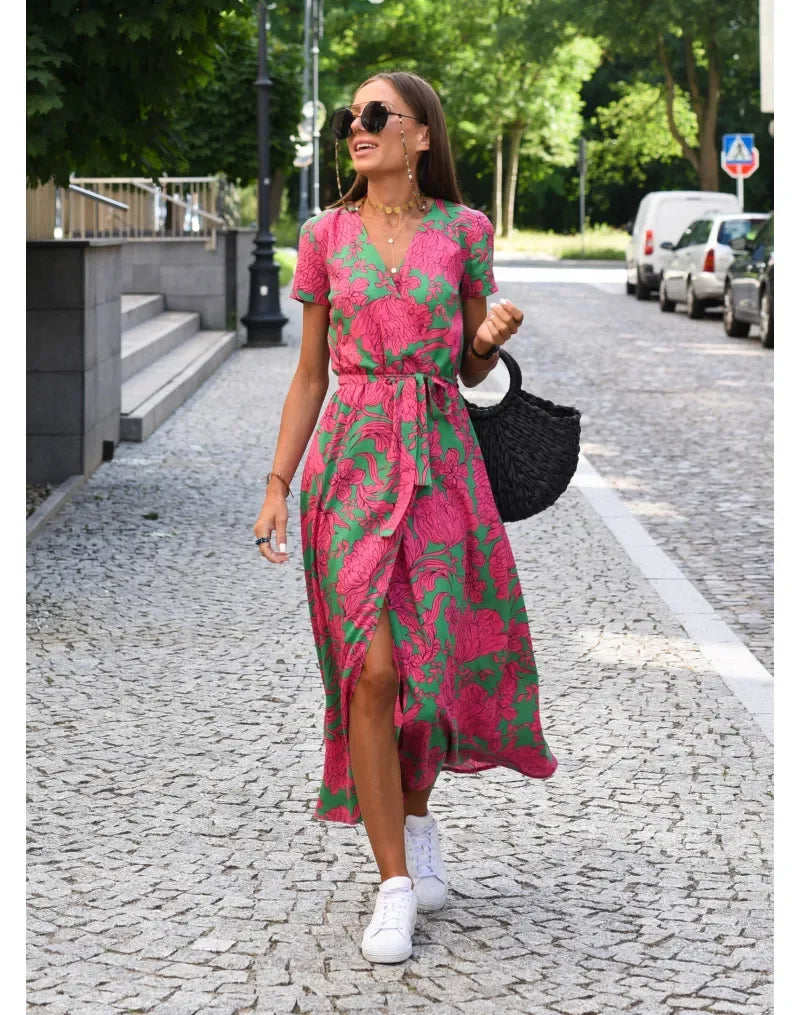 Elsa | Midi Dress with Split in Floral Print