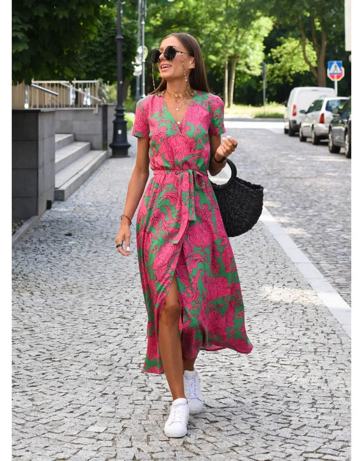 Elsa | Midi Dress with Split in Floral Print