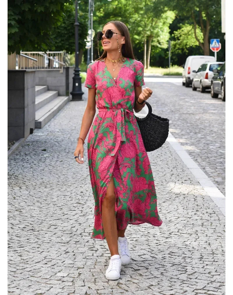 Elsa | Midi Dress with Split in Floral Print