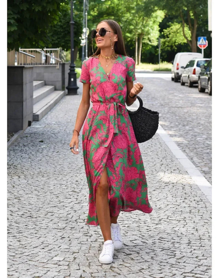 Elsa | Midi Dress with Split in Floral Print