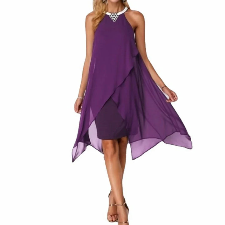 Jules | Ladies' Elegant Sleeveless Irregular Dress Mesh Slits