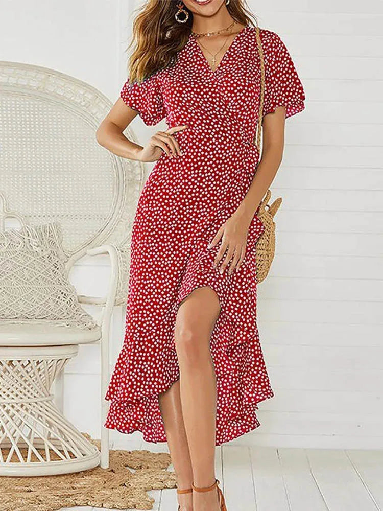 Andy | Women's Floral Print Boho Long Chiffon Dress