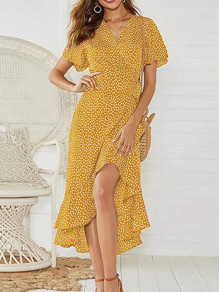 Andy | Women's Floral Print Boho Long Chiffon Dress
