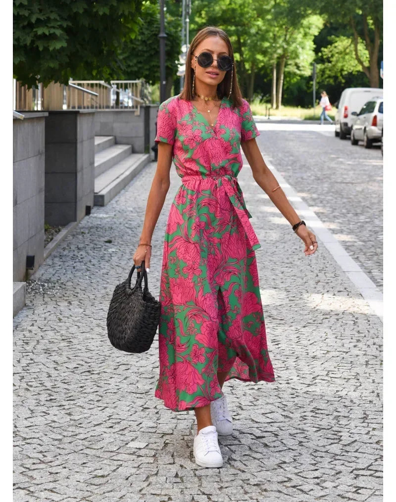 Elsa | Midi Dress with Split in Floral Print