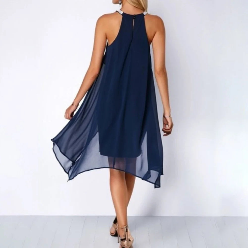 Jules | Ladies' Elegant Sleeveless Irregular Dress Mesh Slits