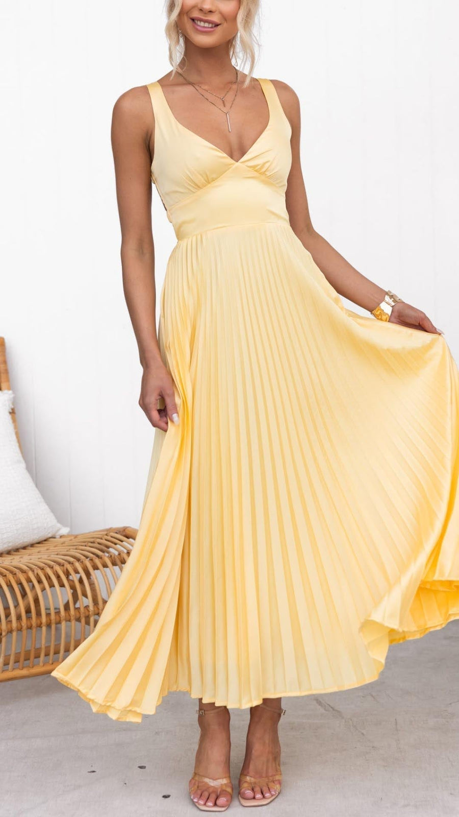 Alma™ | Yellow Pleated Summer Dress
