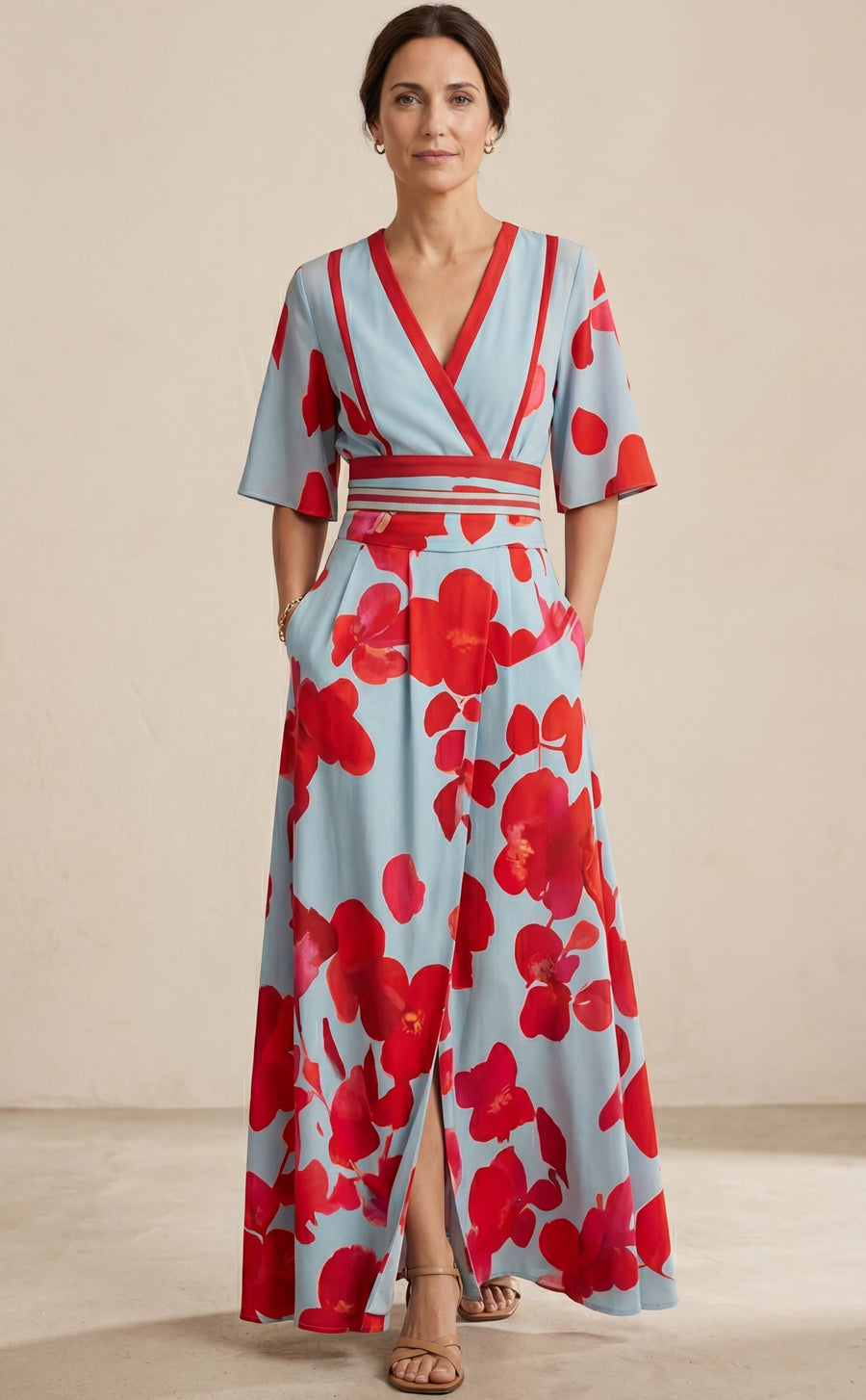 Valentina | Chic Long Dress Featuring a Deep V-Neck