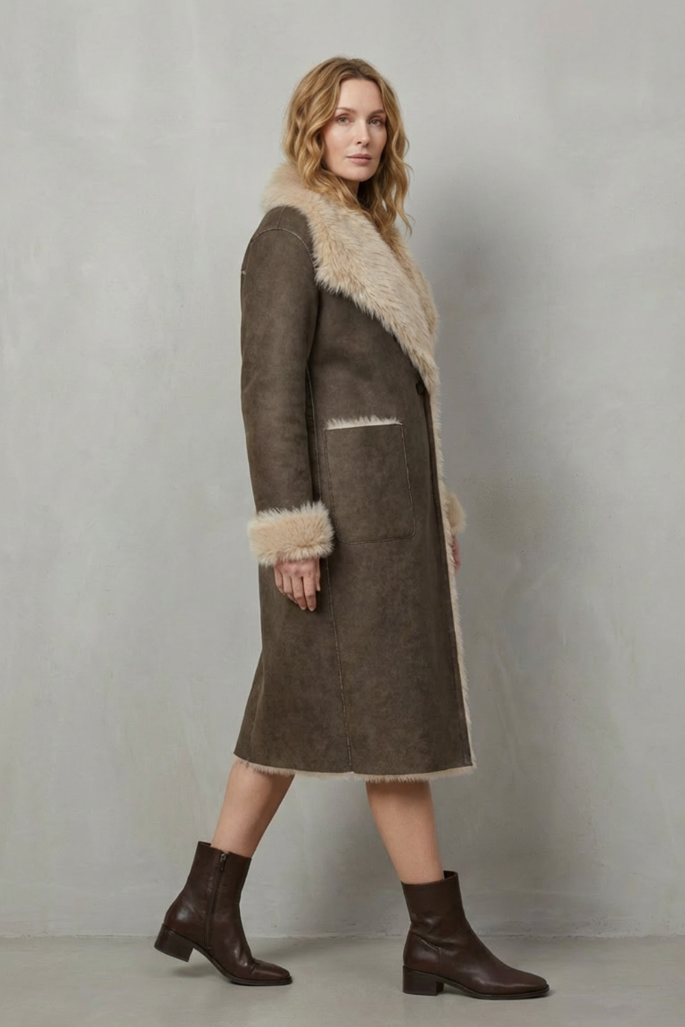 Virellia | Women's Reversible Texture Faux Shearling Coat