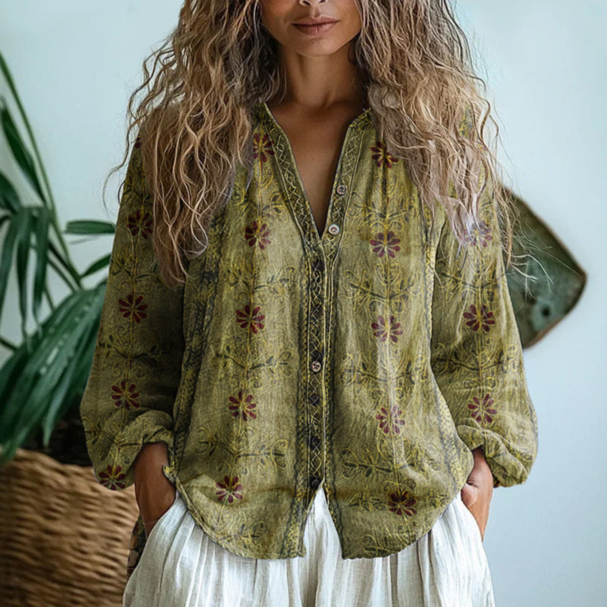 Wen | Women's Long Sleeve Button-Down Blouse