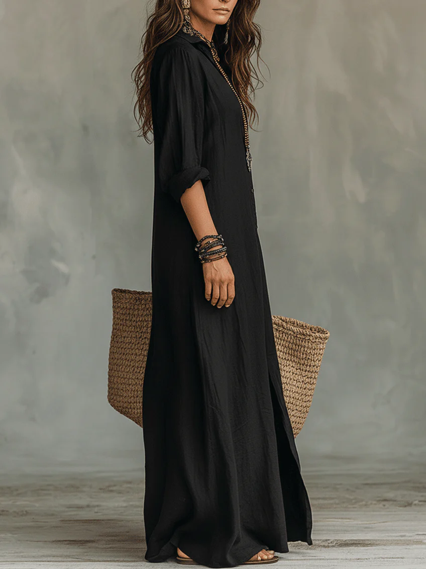 Soline | Relaxed V-Neck Maxi Dress with Button Details