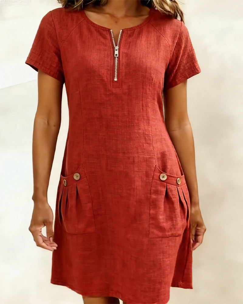 Bonnie™ | Cotton Zip-Front Pocket Dress