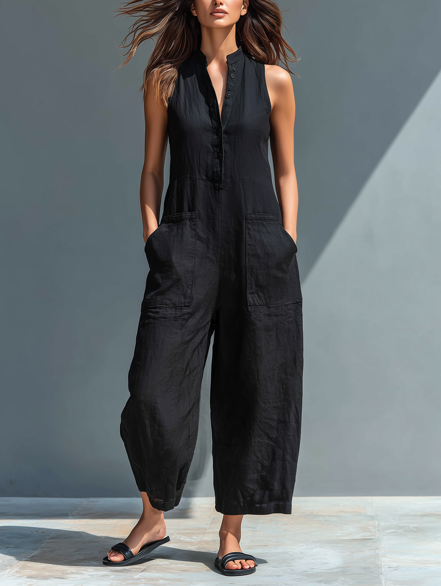 Vittoria | Sleek Black Linen Jumpsuit