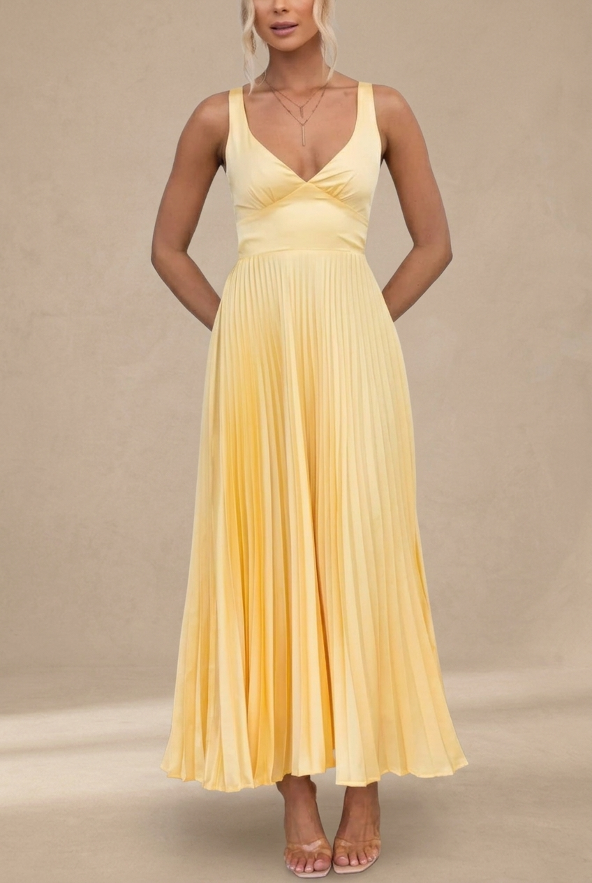 Alma™ | Yellow Pleated Summer Dress