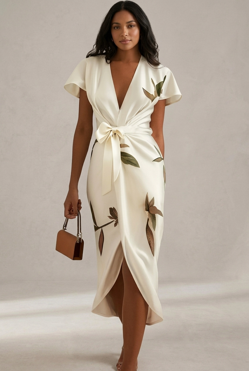 Aura | Satin Botanical Print Dress