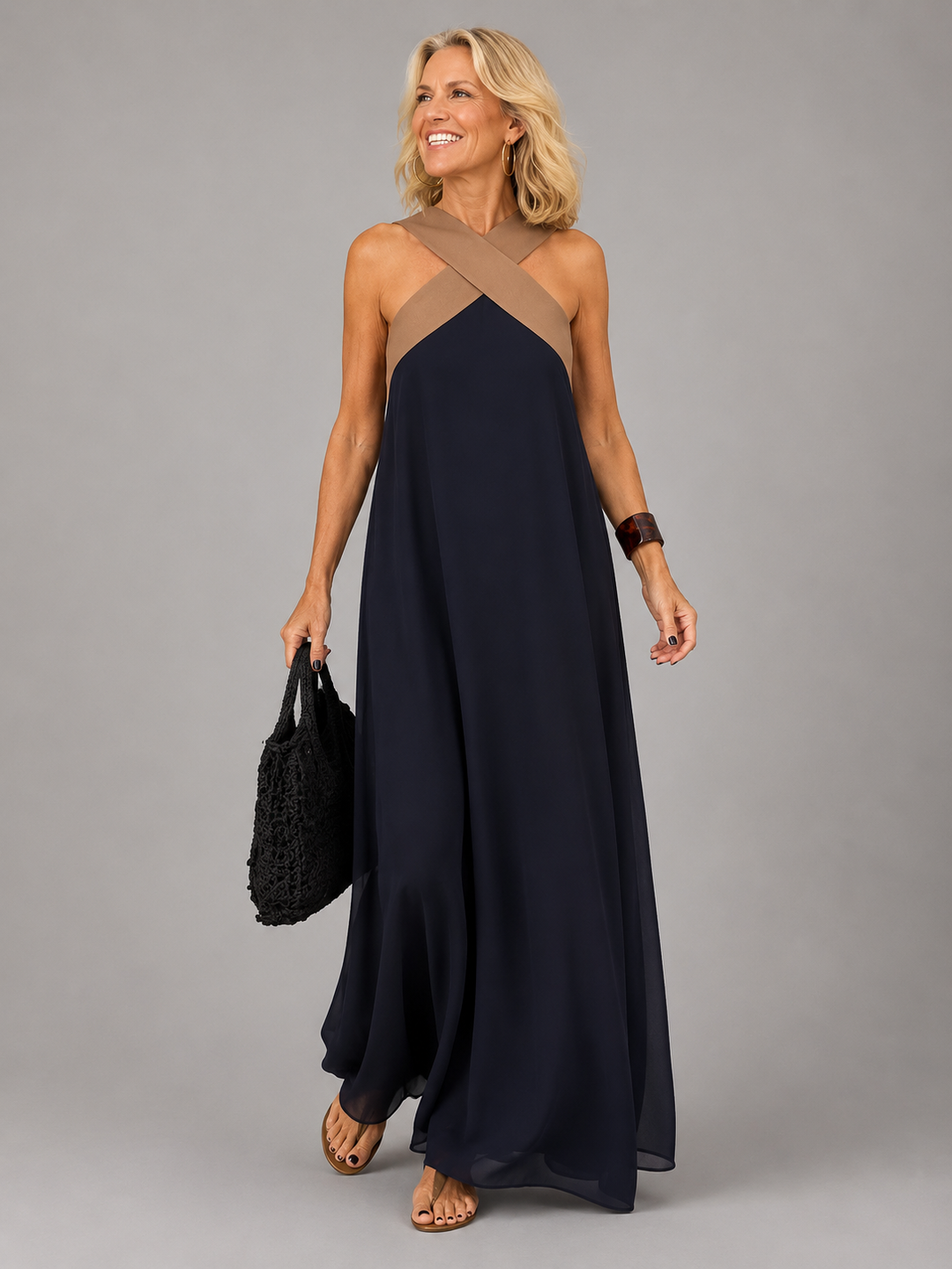 Velora™ | Elegant Cross-Design Maxi Dress
