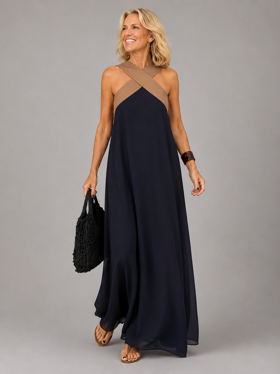 Velora™ | Elegant Cross-Design Maxi Dress