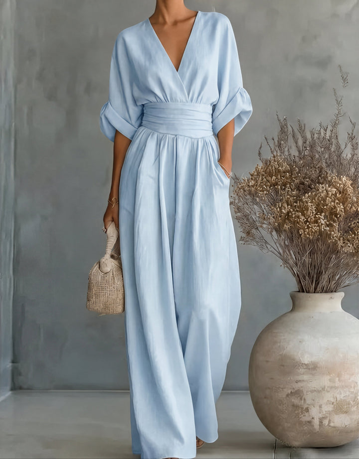Daniela - Elegante mono con escote en V y pantalones anchos