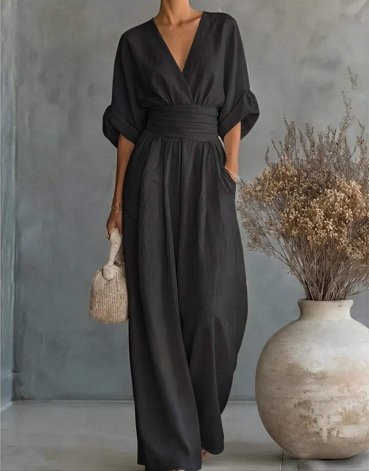 Daniela - Elegante mono con escote en V y pantalones anchos