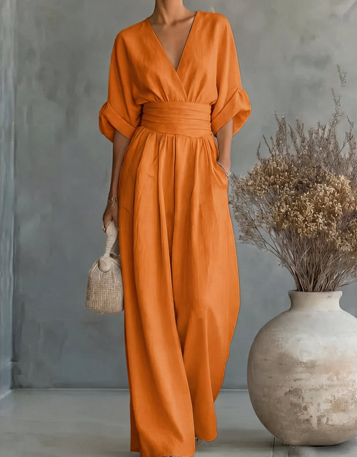 Daniela - Elegante mono con escote en V y pantalones anchos