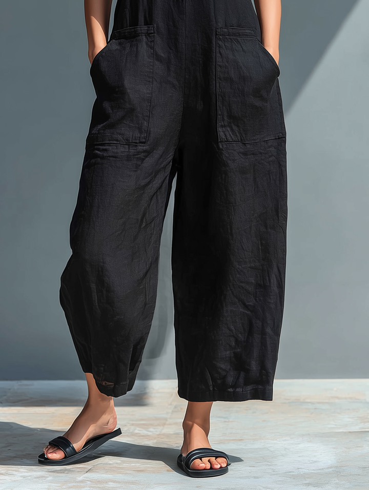Vittoria | Sleek Black Linen Jumpsuit