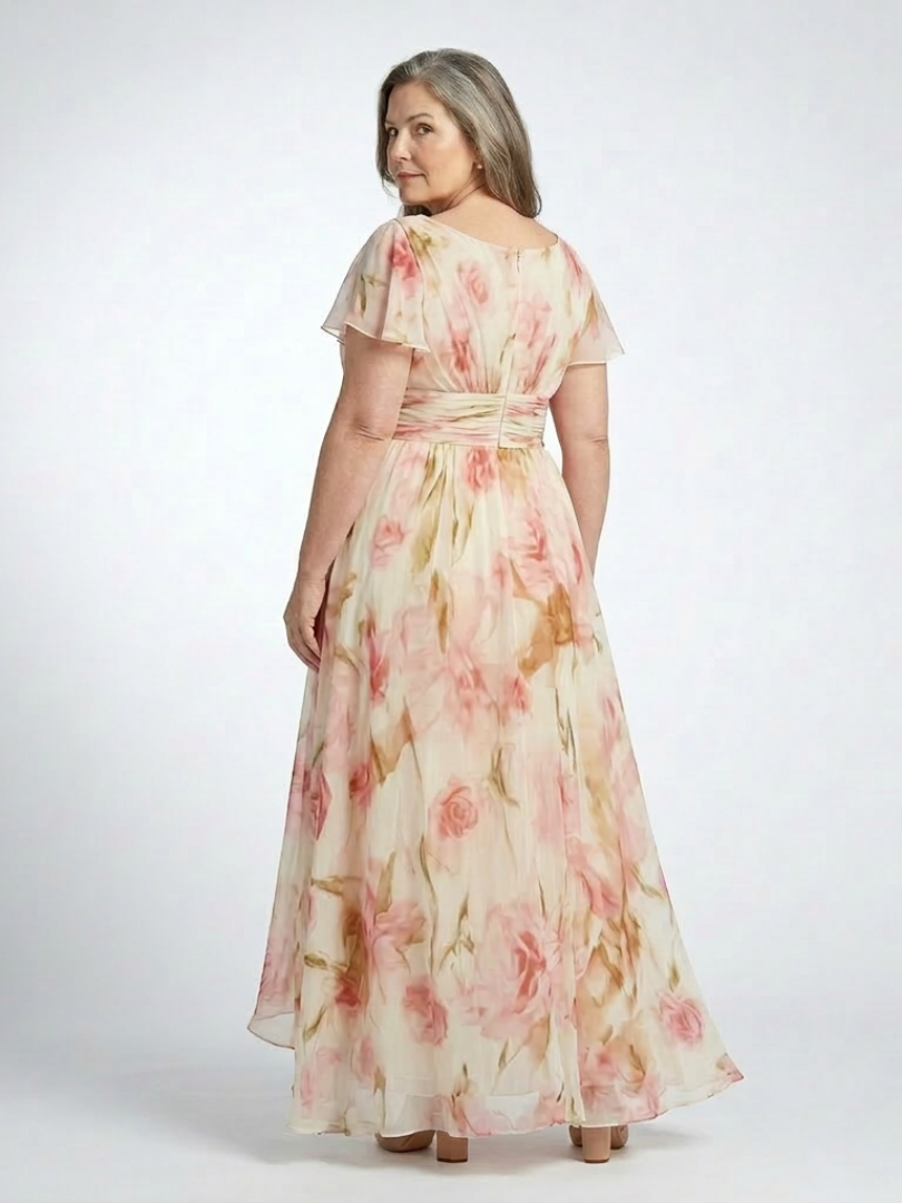 Elara | Floral V-Neck Short Sleeve Dress