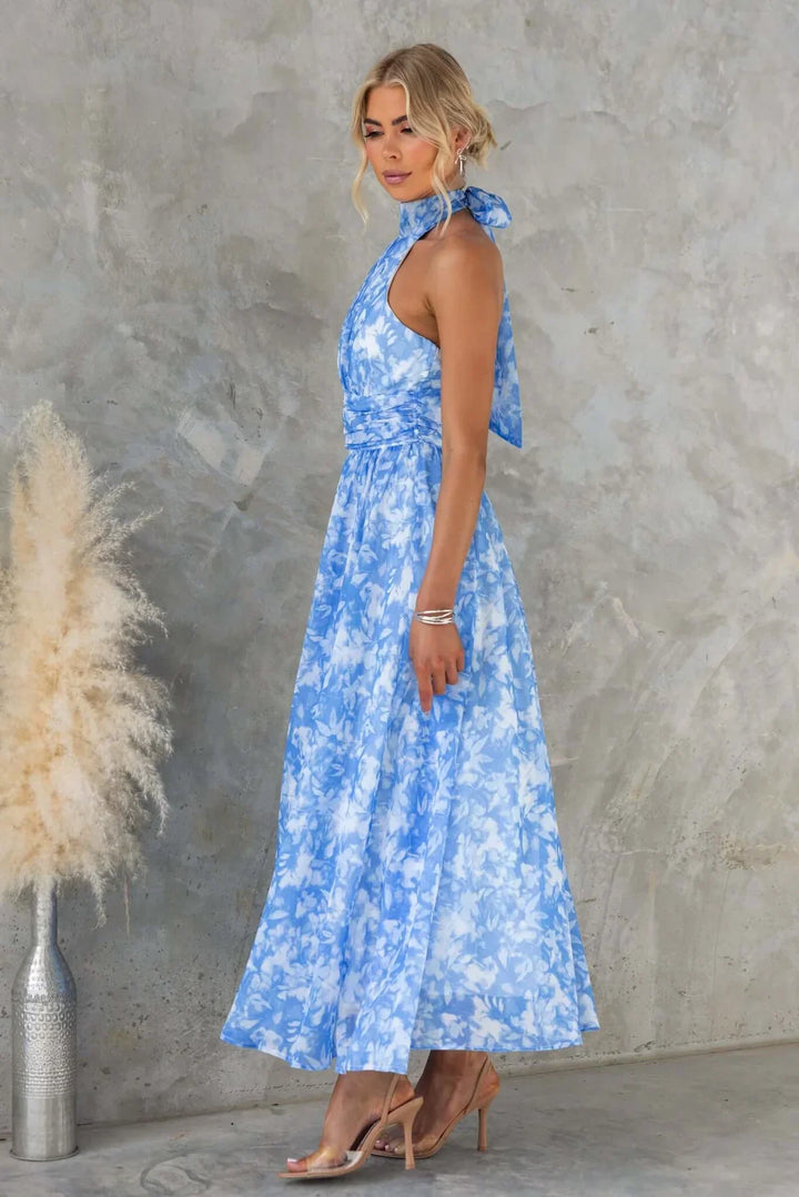 Esther | Watercolor Print Halter Neck Dress