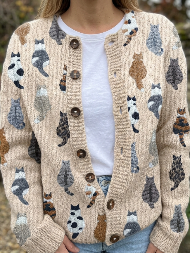 Katy | The Cat Print Cardigan