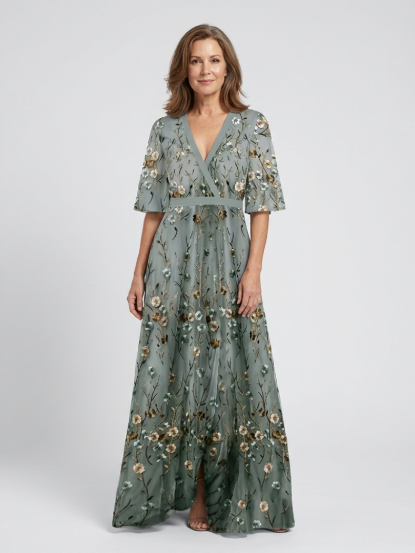Evadne | Short Sleeve Floral V-Neck Maxi Dress