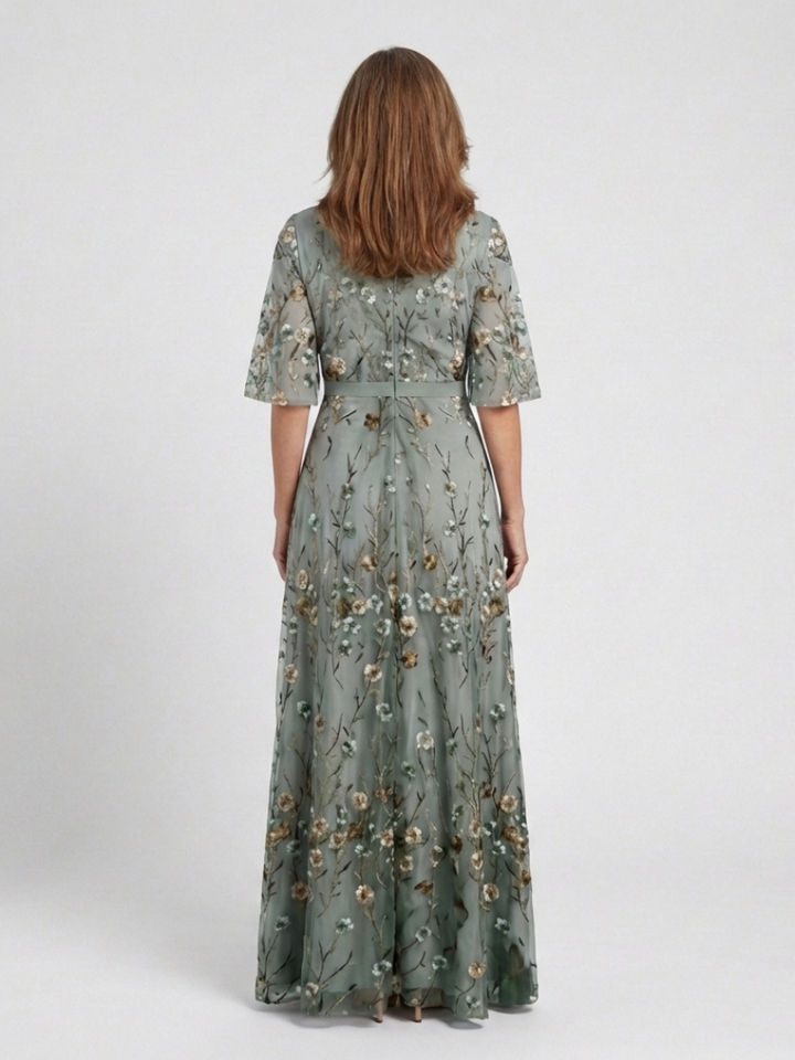 Evadne | Short Sleeve Floral V-Neck Maxi Dress