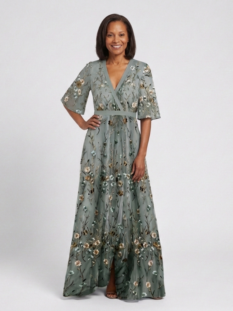 Evadne | Short Sleeve Floral V-Neck Maxi Dress