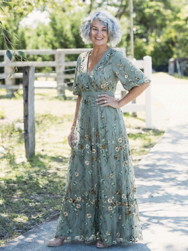 Evadne | Short Sleeve Floral V-Neck Maxi Dress