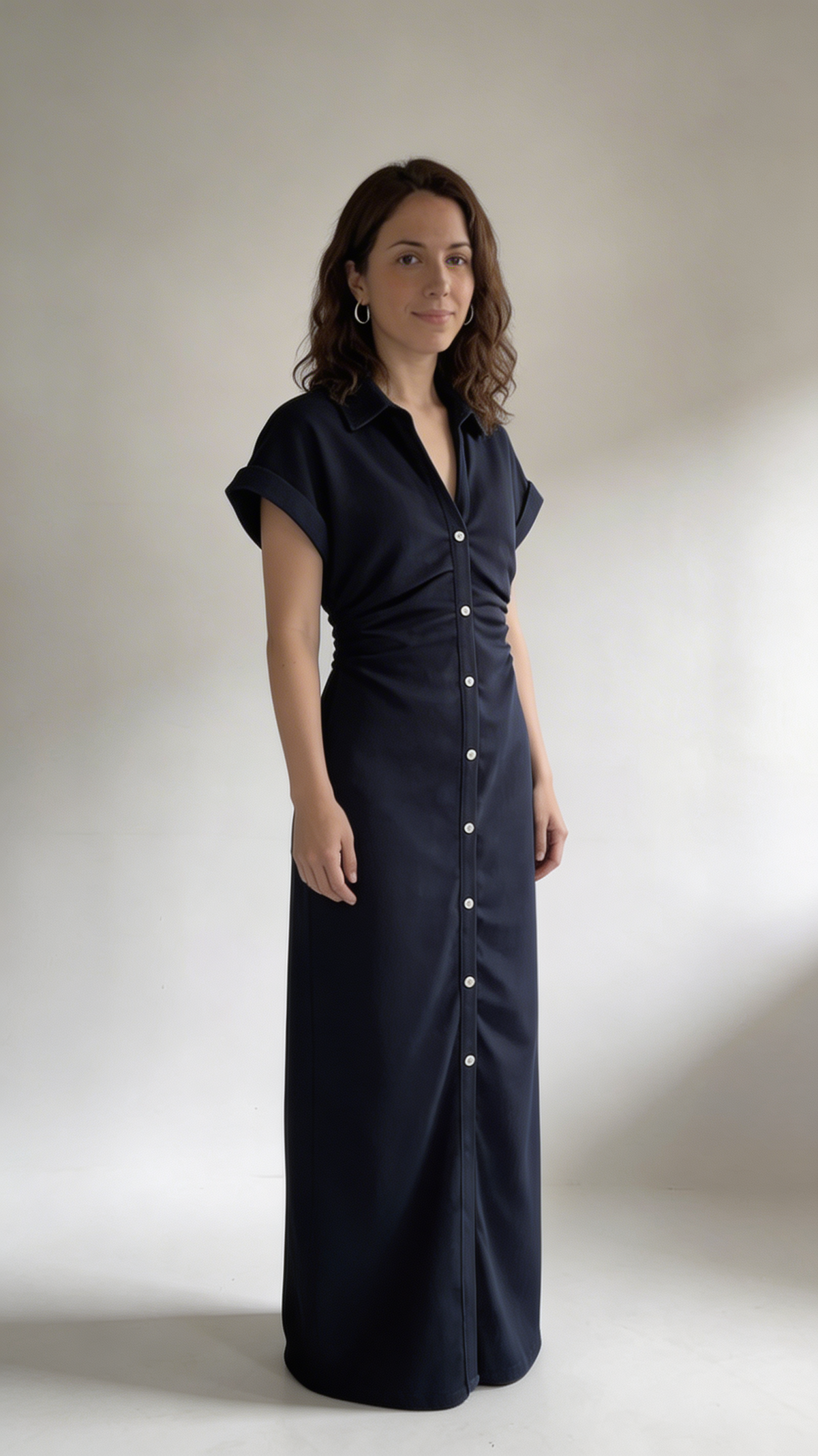 Button-Down Denim Midi Dress