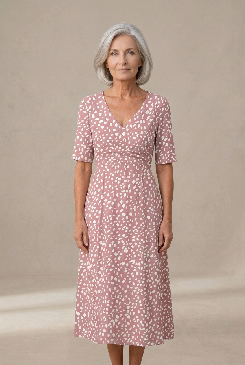 Colette | Polka Dot Print Midi Dress with Flattering Fit