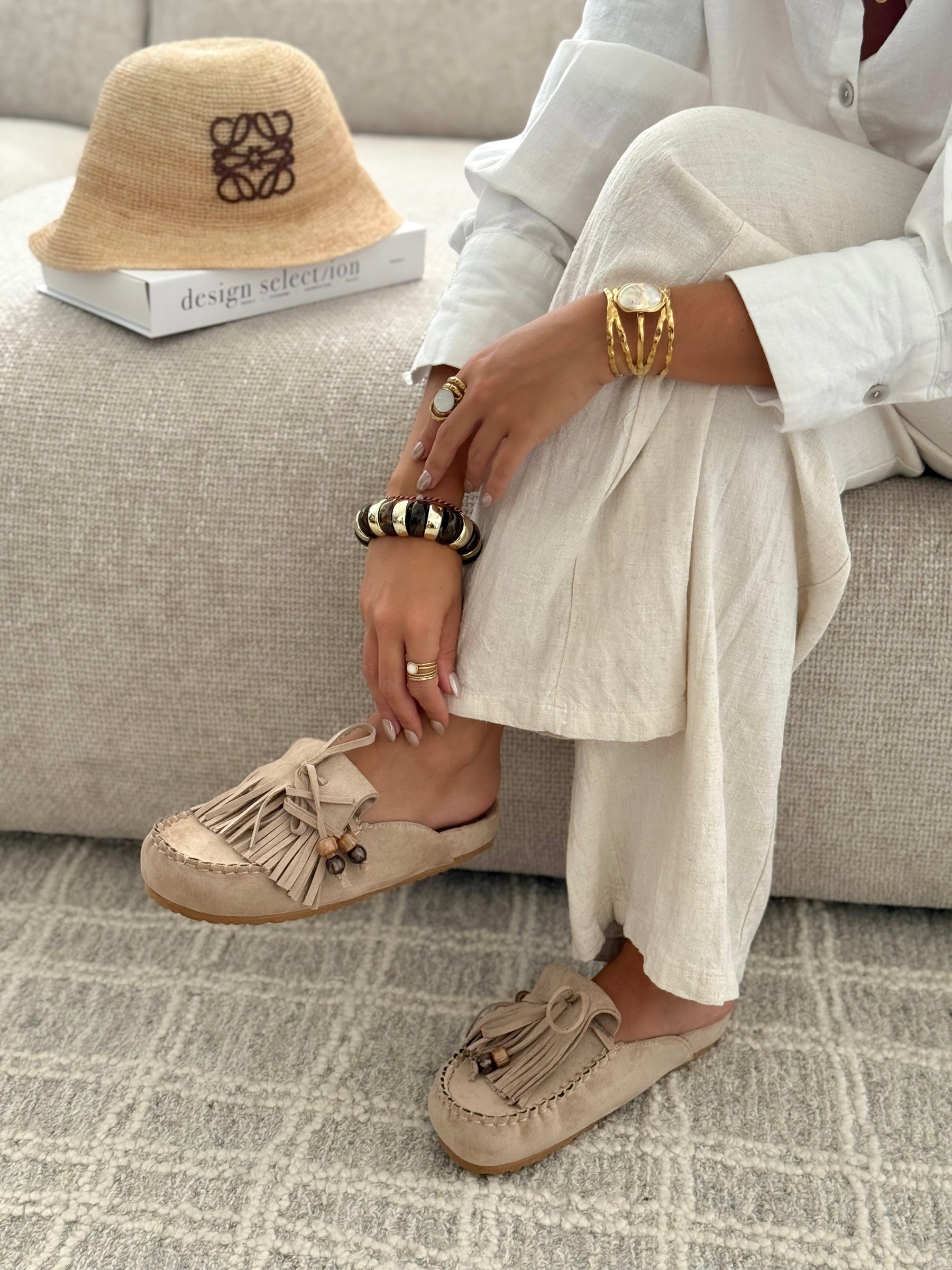 Hilda - Suede Fringe Slip-On Mules