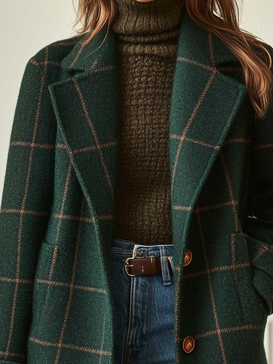 Dorothy | Women's Retro Lapel Plaid Tweed Coat