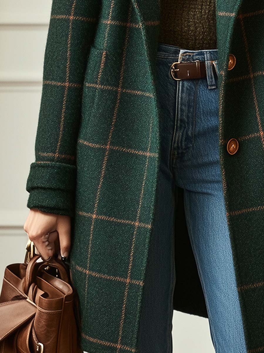 Dorothy | Women's Retro Lapel Plaid Tweed Coat
